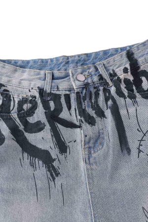 Concert Outfit Graffiti Letter Denim Shorts