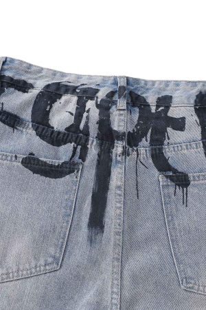 Concert Outfit Graffiti Letter Denim Shorts