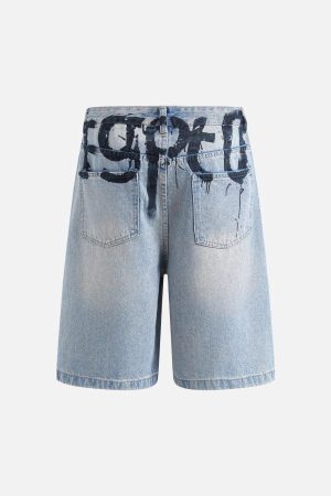 Concert Outfit Graffiti Letter Denim Shorts