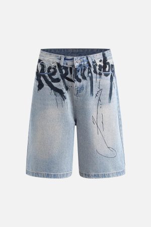 Concert Outfit Graffiti Letter Denim Shorts