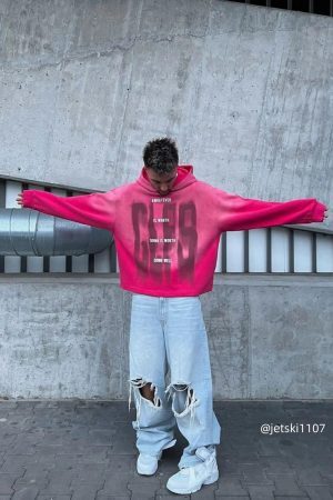 Concert Outfit Graffiti Letter Gradient Distressed Hip-Hop Hoodie