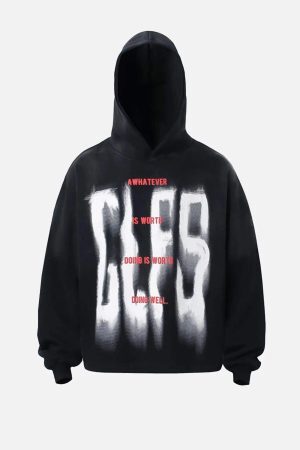 Concert Outfit Graffiti Letter Gradient Distressed Hip-Hop Hoodie