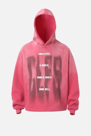 Concert Outfit Graffiti Letter Gradient Distressed Hip-Hop Hoodie