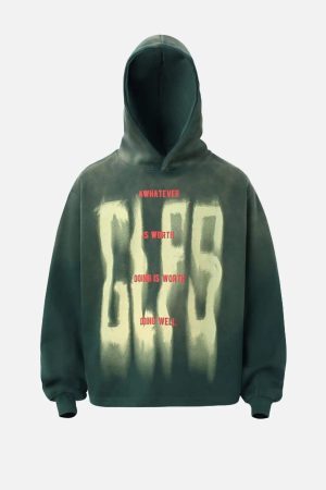 Concert Outfit Graffiti Letter Gradient Distressed Hip-Hop Hoodie