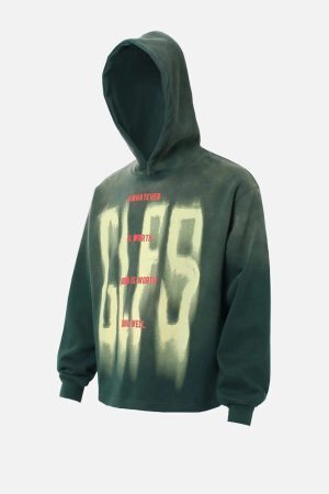 Concert Outfit Graffiti Letter Gradient Distressed Hip-Hop Hoodie