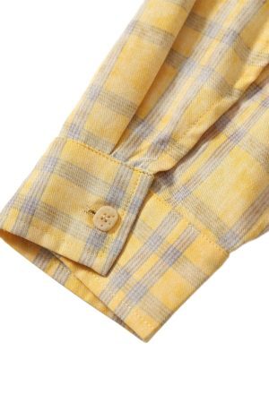 Concert Outfit Graffiti Letter Print Long Sleeve Plaid Polo Shirt