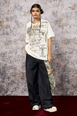 Concert Outfit Graffiti Letter Print Oversized T-Shirt