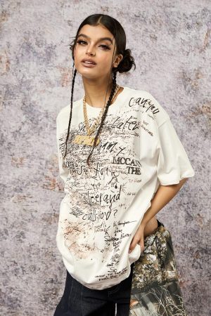 Concert Outfit Graffiti Letter Print Oversized T-Shirt