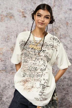 Concert Outfit Graffiti Letter Print Oversized T-Shirt