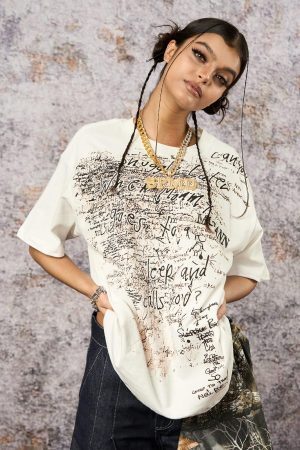 Concert Outfit Graffiti Letter Print Oversized T-Shirt