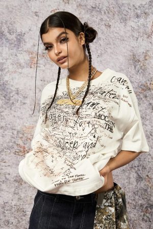 Concert Outfit Graffiti Letter Print Oversized T-Shirt
