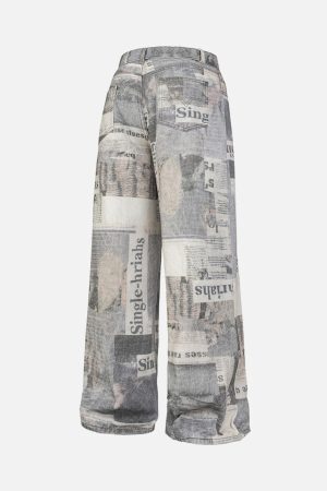 Concert Outfit Graffiti Newspaper Baggy Jeans