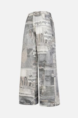 Concert Outfit Graffiti Newspaper Baggy Jeans