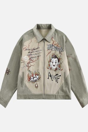 Concert Outfit Graffiti Patchwork Lapel Denim Jacket