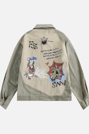 Concert Outfit Graffiti Patchwork Lapel Denim Jacket