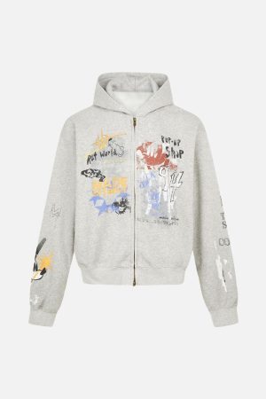 Concert Outfit Graffiti Print Streetstyle Cardigan