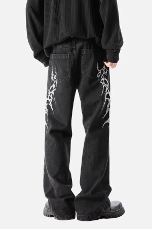 Concert Outfit Graphic Embroidered Straight Jeans