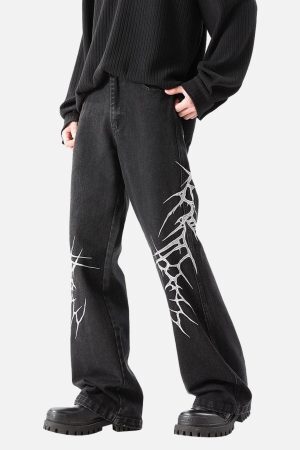 Concert Outfit Graphic Embroidered Straight Jeans
