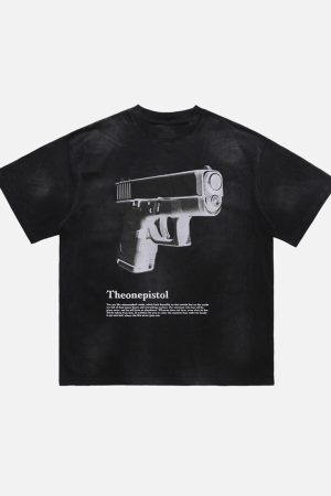 Concert Outfit Graphic Gun Print T-Shirt - Bold Statement for Urban Style