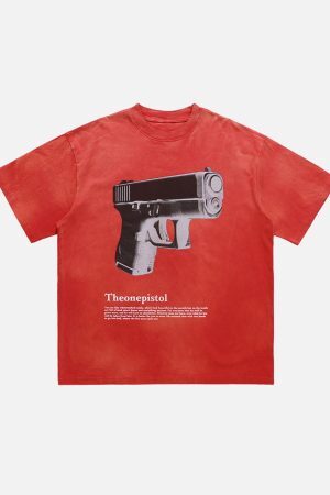 Concert Outfit Graphic Gun Print T-Shirt - Bold Statement for Urban Style