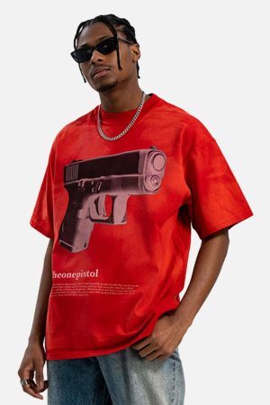 Concert Outfit Graphic Gun Print T-Shirt - Bold Statement for Urban Style