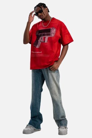 Concert Outfit Graphic Gun Print T-Shirt - Bold Statement for Urban Style