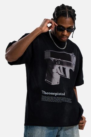 Concert Outfit Graphic Gun Print T-Shirt - Bold Statement for Urban Style