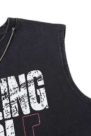 Concert Outfit Graphic Lettering Chain Vest