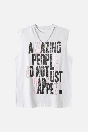 Concert Outfit Graphic Lettering Chain Vest