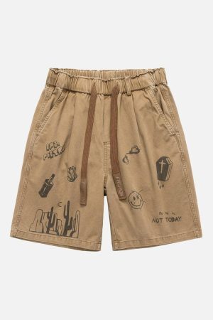 Concert Outfit Graphic Print Drawstring Shorts