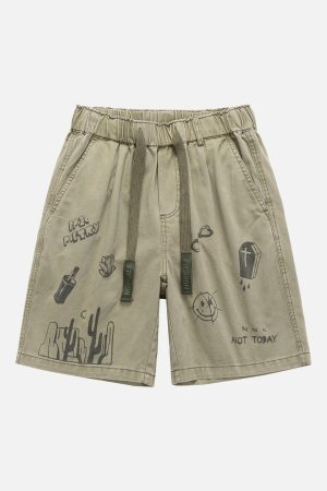 Concert Outfit Graphic Print Drawstring Shorts