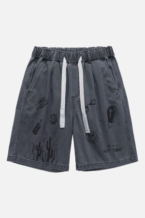 Concert Outfit Graphic Print Drawstring Shorts