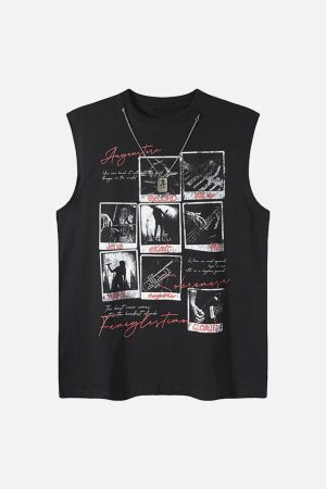 Concert Outfit Graphic Rock Singer Print Metal Tag Vest