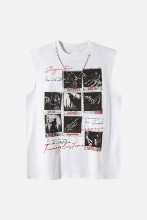 Concert Outfit Graphic Rock Singer Print Metal Tag Vest