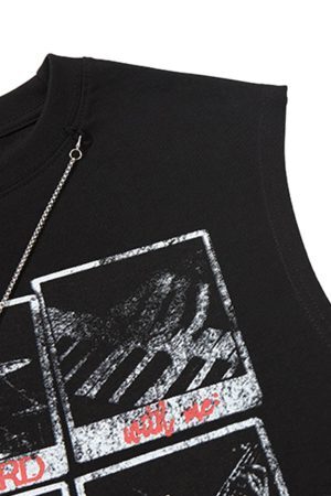 Concert Outfit Graphic Rock Singer Print Metal Tag Vest