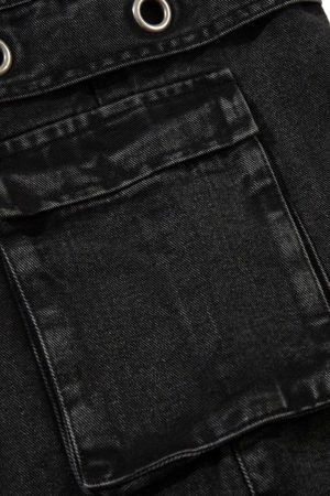 Concert Outfit Grommet Design Multi-Pocket Cargo Jeans