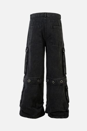 Concert Outfit Grommet Design Multi-Pocket Cargo Jeans