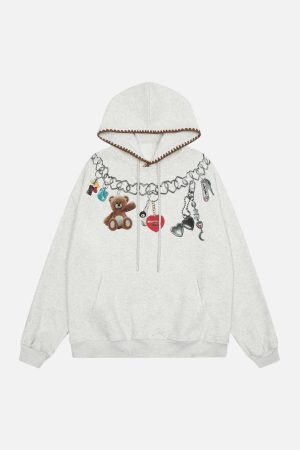 Concert Outfit Grunge Bear Graphic Washed Hoodie
