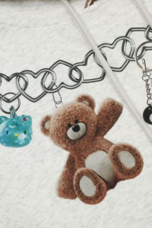 Concert Outfit Grunge Bear Graphic Washed Hoodie