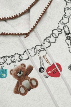 Concert Outfit Grunge Bear Graphic Washed Hoodie