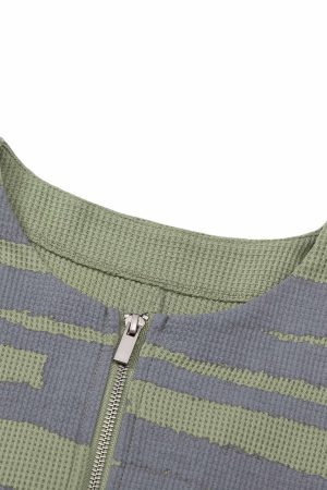 Concert Outfit Half Zip Crew Neck Printed Knitted Sweater