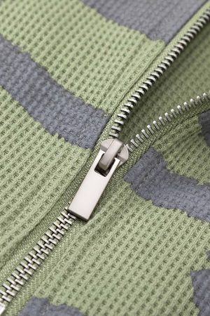 Concert Outfit Half Zip Crew Neck Printed Knitted Sweater