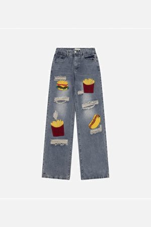 Concert Outfit Hamburger French Fries Ripped Jeans
