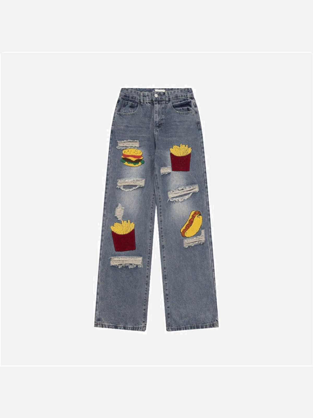 Concert Outfit Hamburger French Fries Ripped Jeans Concert Outfit Hamburger French Fries Ripped Jeans