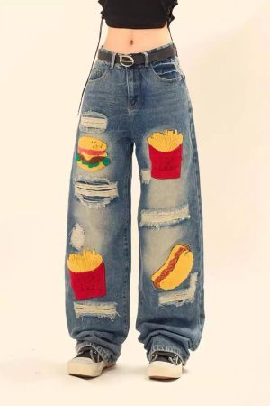 Concert Outfit Hamburger French Fries Ripped Jeans