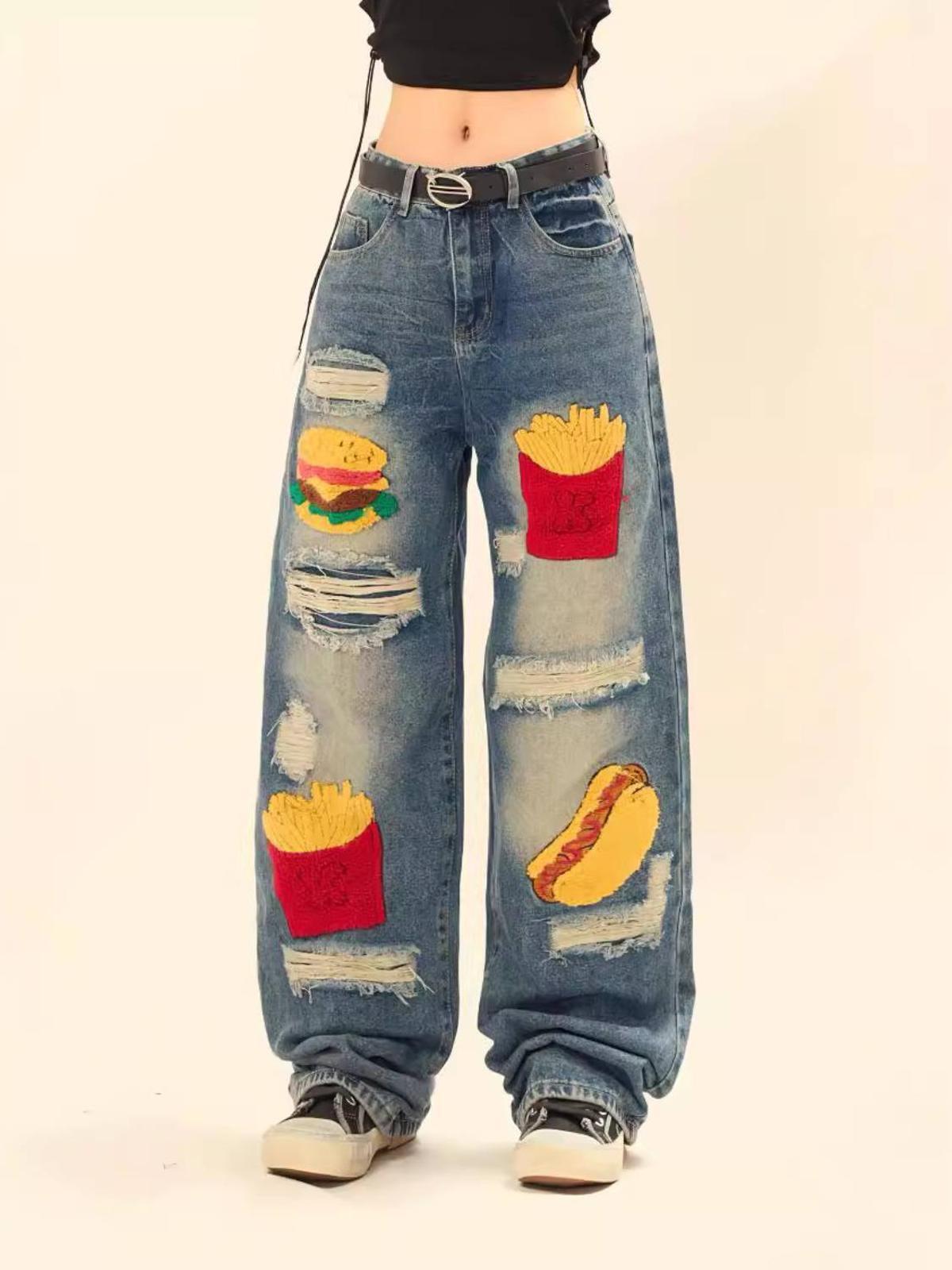 Concert Outfit Hamburger French Fries Ripped Jeans Concert Outfit Hamburger French Fries Ripped Jeans