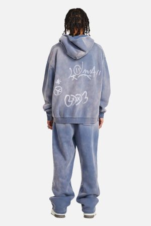 Concert Outfit Hand-Drawn Graffiti Washed Thick Hoodie
