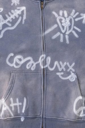 Concert Outfit Hand-Drawn Graffiti Washed Thick Hoodie