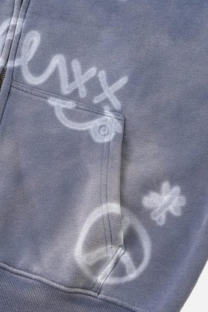 Concert Outfit Hand-Drawn Graffiti Washed Thick Hoodie