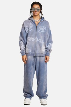 Concert Outfit Hand-Drawn Graffiti Washed Thick Hoodie